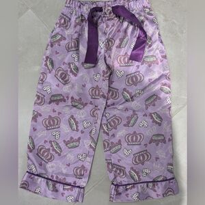4/$20 Satin Jill Pajama Pants Size 2 Purple Crown Heart Print Sleepwear